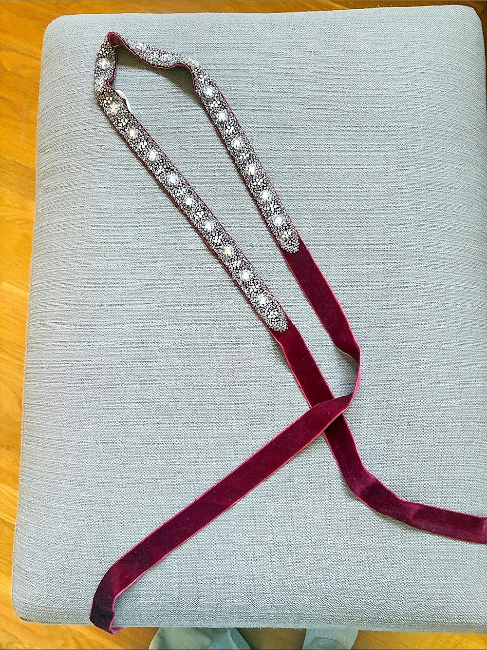 J.Crew Jeweled Velvet Tie Belt in Red Like New